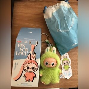 POP MART Labubu Pin For Love Green Plush Keychain
